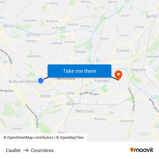 Caullet to Courrières map