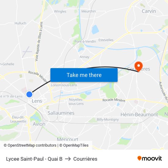 Lycee Saint-Paul - Quai B to Courrières map