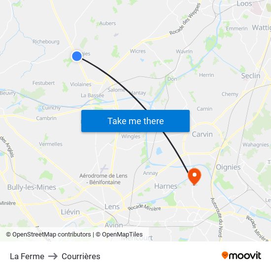 La Ferme to Courrières map