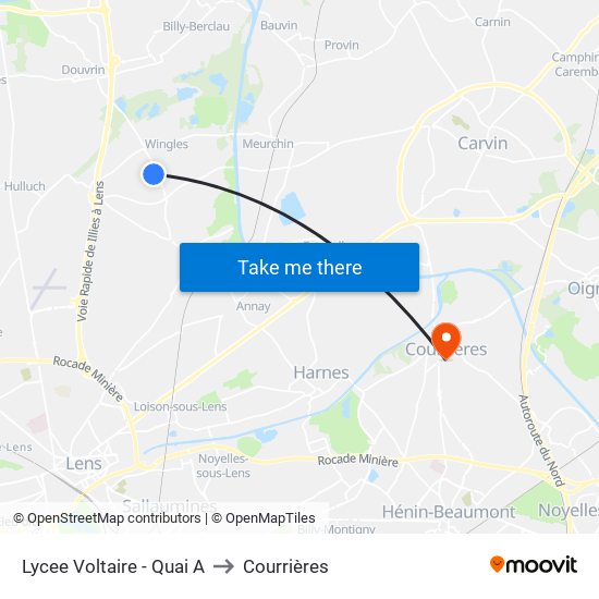 Lycee Voltaire - Quai A to Courrières map