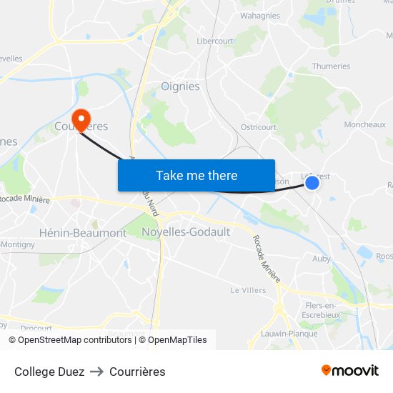 College Duez to Courrières map