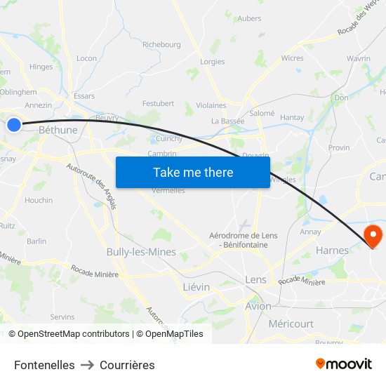Fontenelles to Courrières map