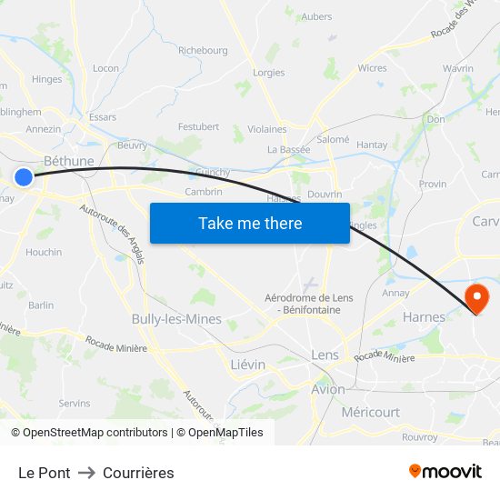 Le Pont to Courrières map
