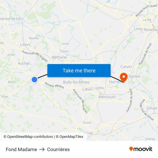 Fond Madame to Courrières map