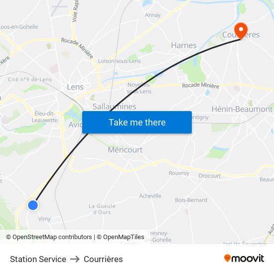 Station Service to Courrières map