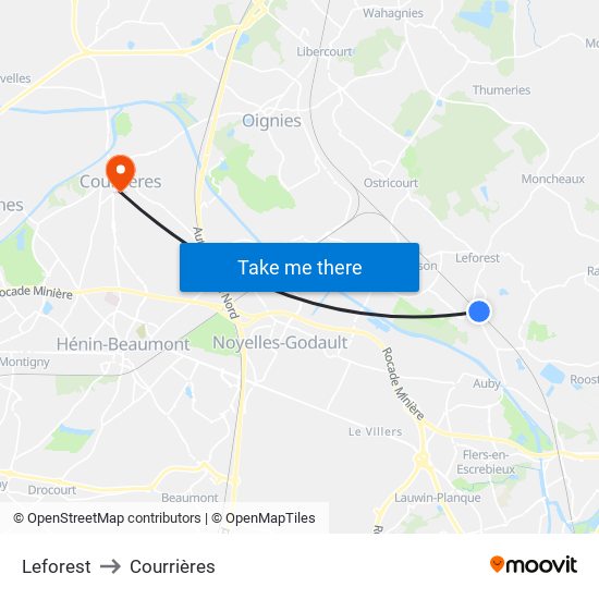 Leforest to Courrières map