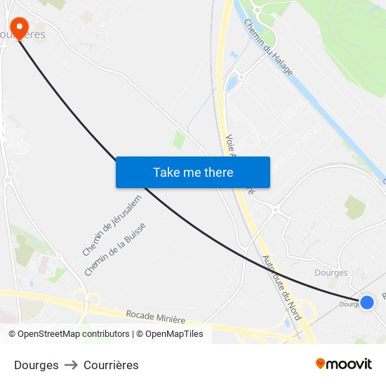 Dourges to Courrières map