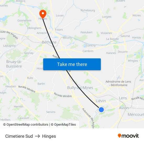 Cimetiere Sud to Hinges map