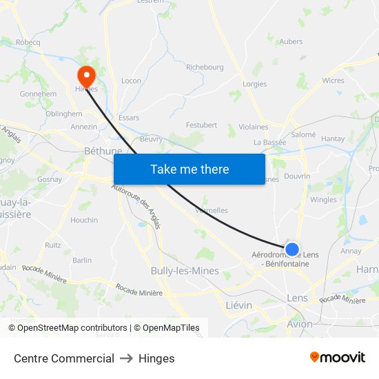 Centre Commercial to Hinges map