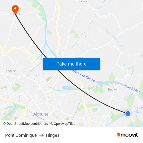 Pont Dominique to Hinges map