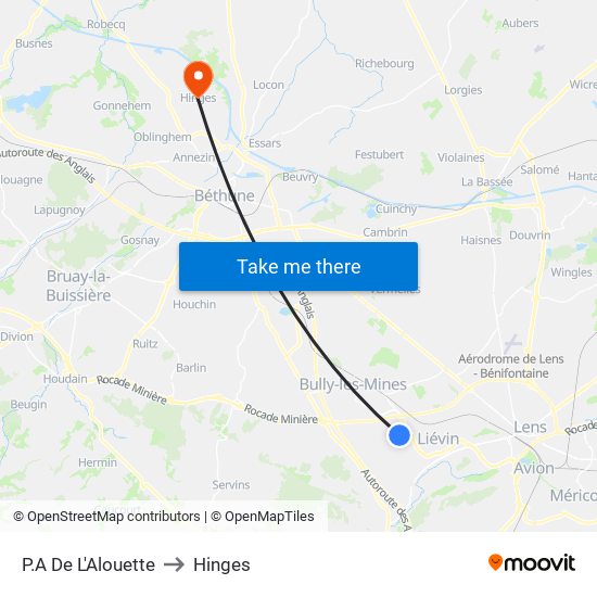 P.A De L'Alouette to Hinges map