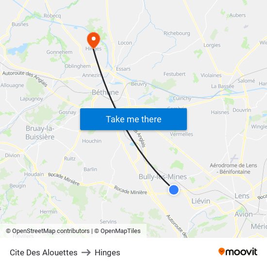Cite Des Alouettes to Hinges map