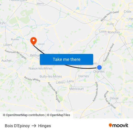 Bois D'Epinoy to Hinges map