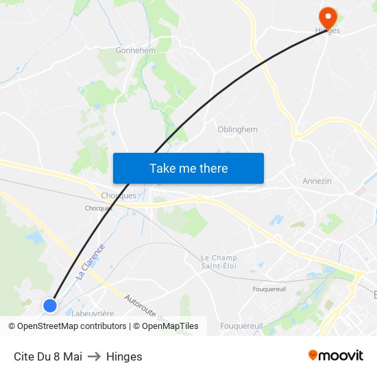 Cite Du 8 Mai to Hinges map