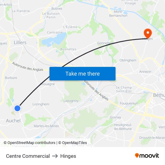 Centre Commercial to Hinges map