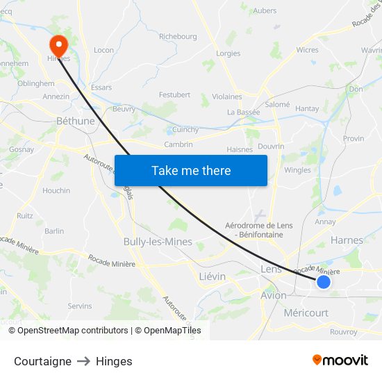 Courtaigne to Hinges map