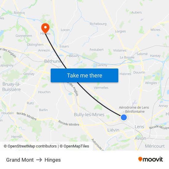 Grand Mont to Hinges map