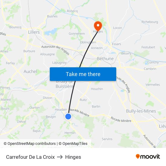 Carrefour De La Croix to Hinges map