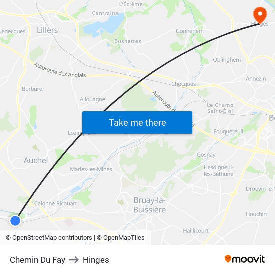 Chemin Du Fay to Hinges map