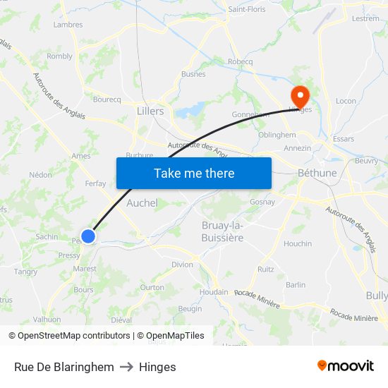 Rue De Blaringhem to Hinges map