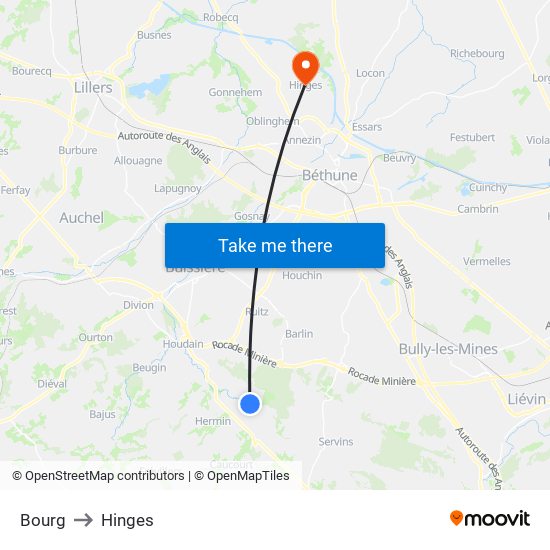 Bourg to Hinges map