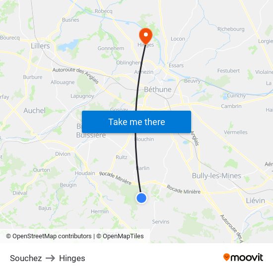Souchez to Hinges map