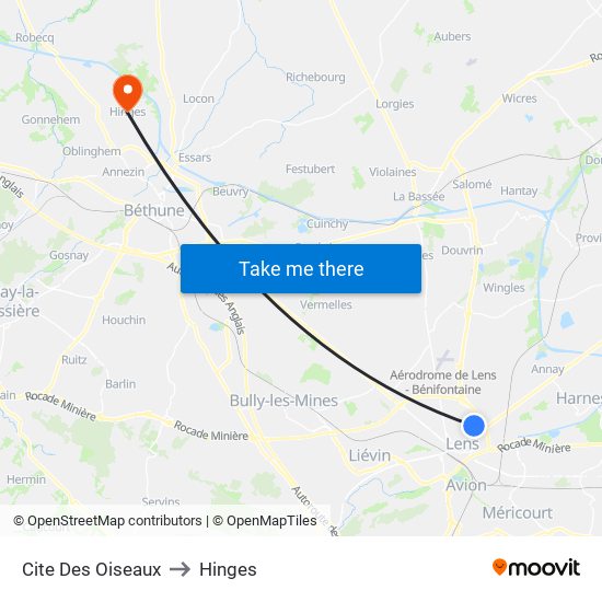 Cite Des Oiseaux to Hinges map