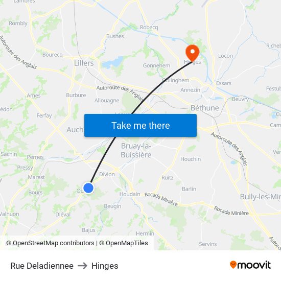 Rue Deladiennee to Hinges map