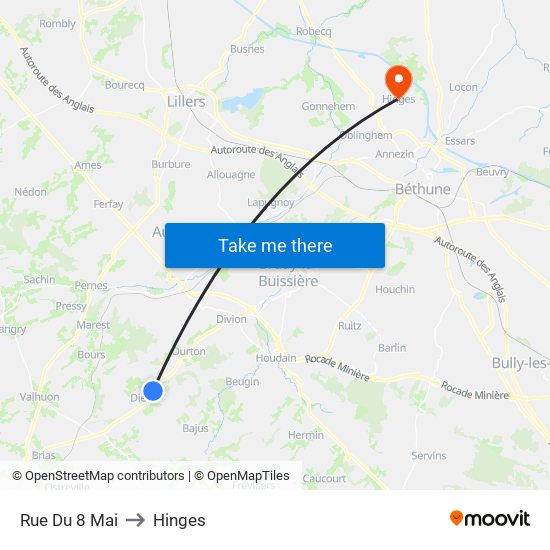 Rue Du 8 Mai to Hinges map