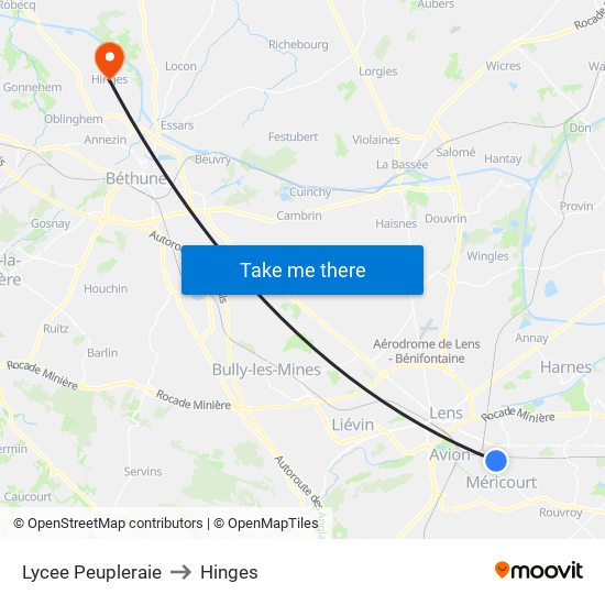 Lycee Peupleraie to Hinges map