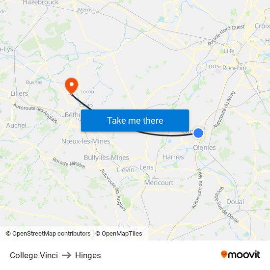 College Vinci to Hinges map