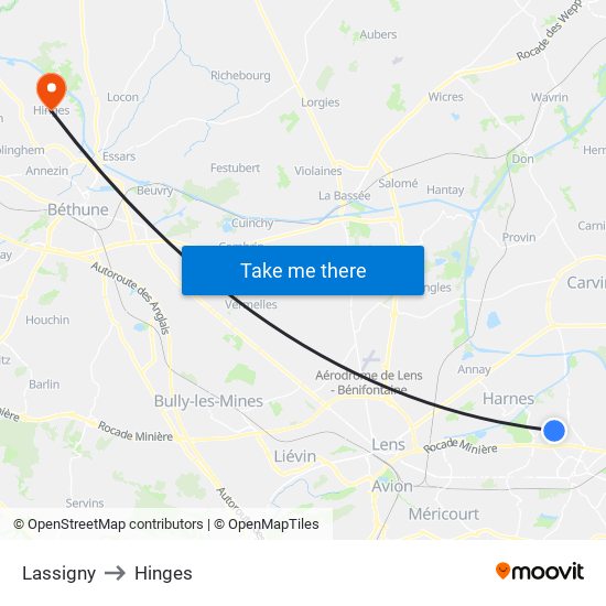 Lassigny to Hinges map