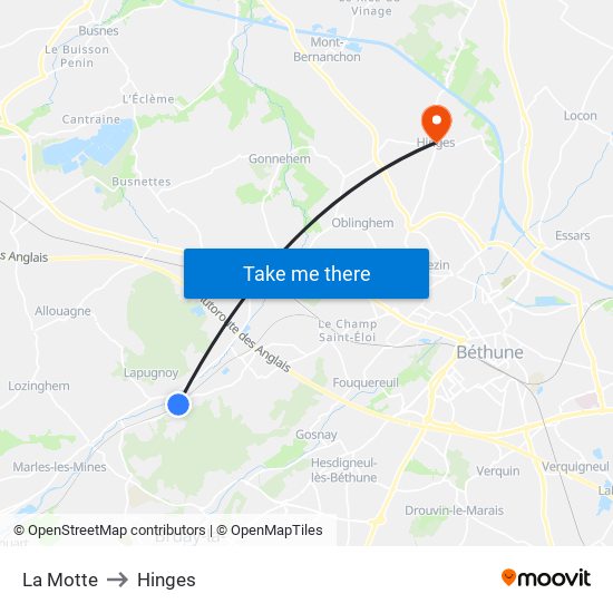 La Motte to Hinges map