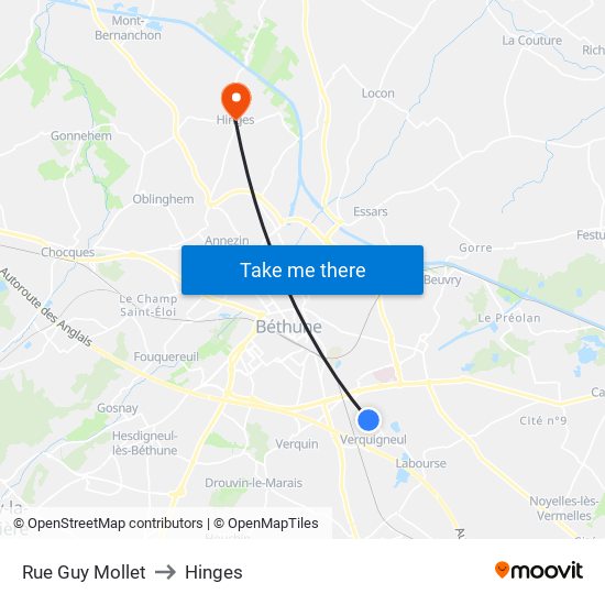 Rue Guy Mollet to Hinges map