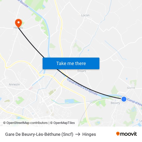 Gare De Beuvry-Lès-Béthune (Sncf) to Hinges map