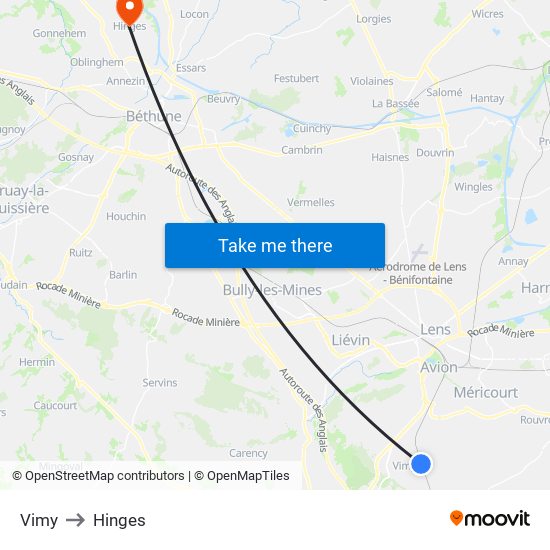 Vimy to Hinges map