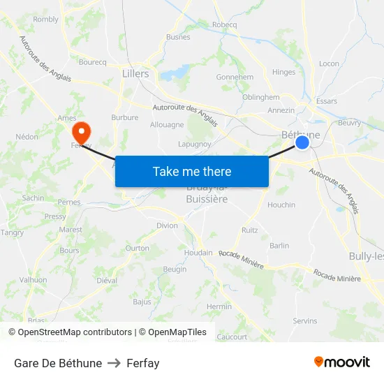 Gare De Béthune to Ferfay map