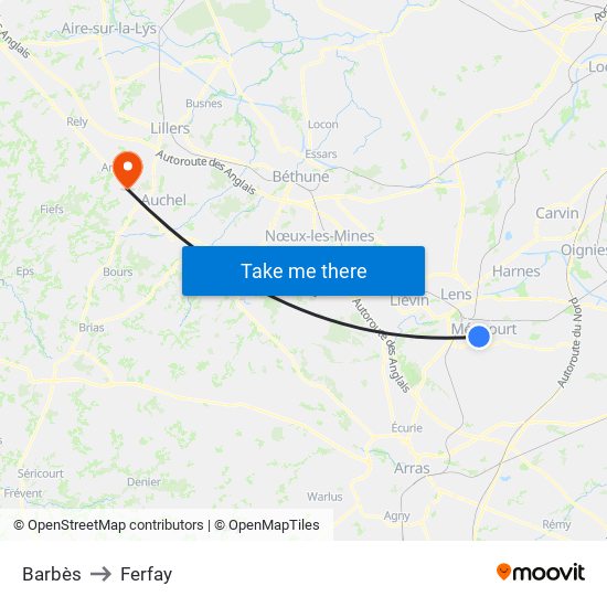 Barbès to Ferfay map