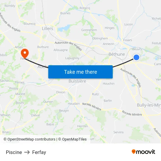 Piscine to Ferfay map