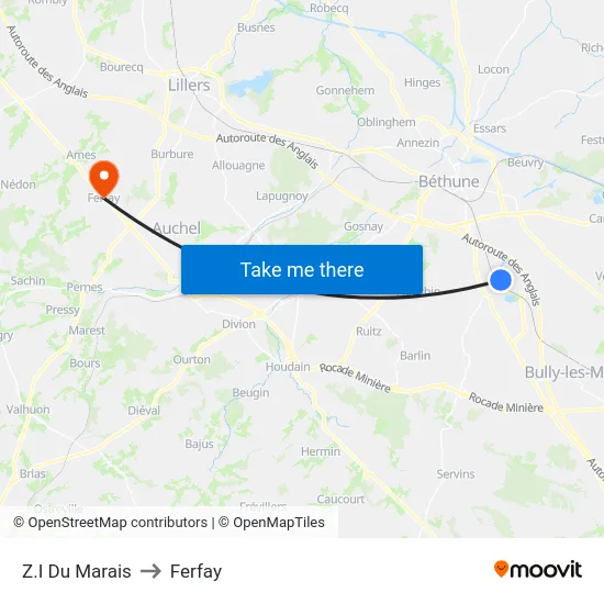 Z.I Du Marais to Ferfay map