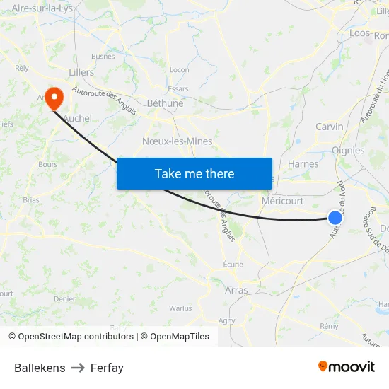 Ballekens to Ferfay map