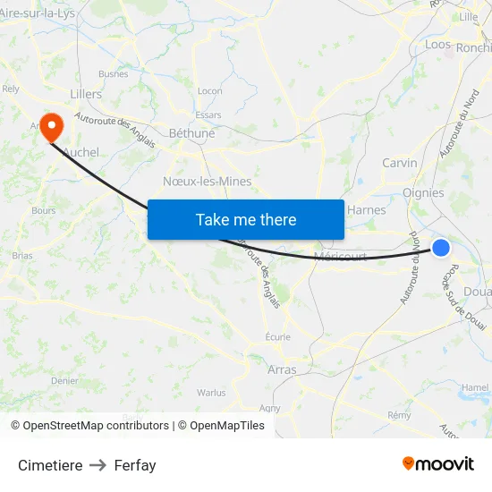 Cimetiere to Ferfay map