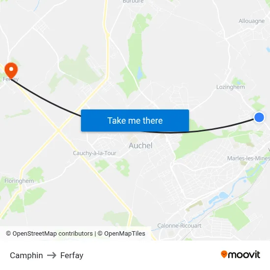 Camphin to Ferfay map