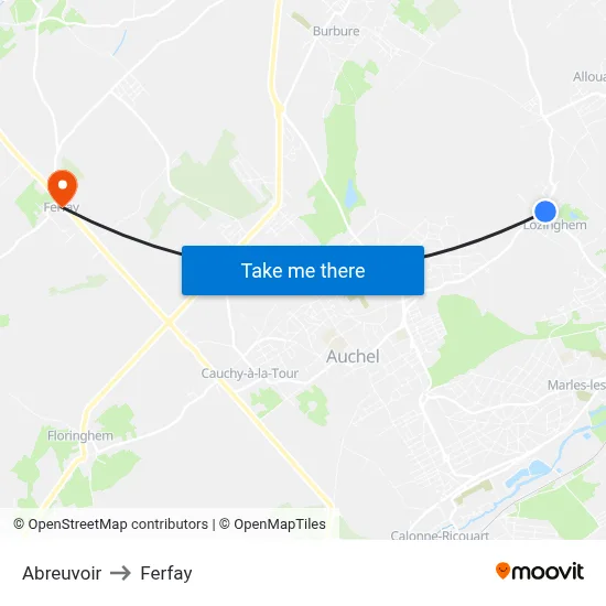 Abreuvoir to Ferfay map