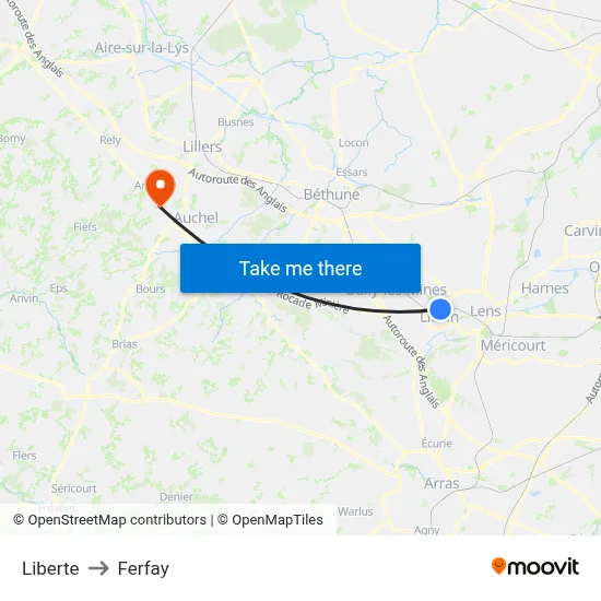 Liberte to Ferfay map