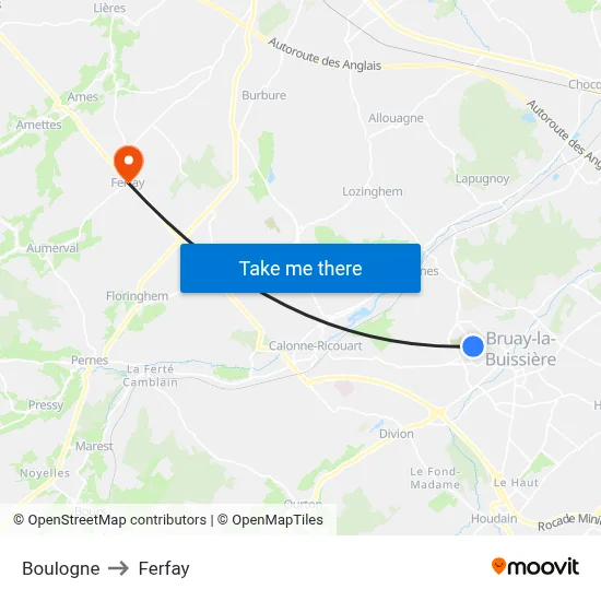 Boulogne to Ferfay map