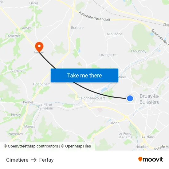 Cimetiere to Ferfay map