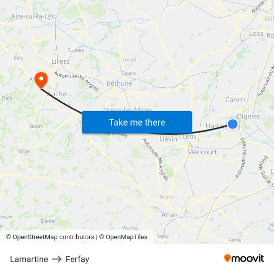 Lamartine to Ferfay map