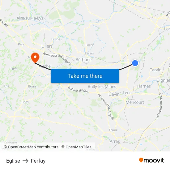 Eglise to Ferfay map