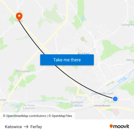 Katowice to Ferfay map